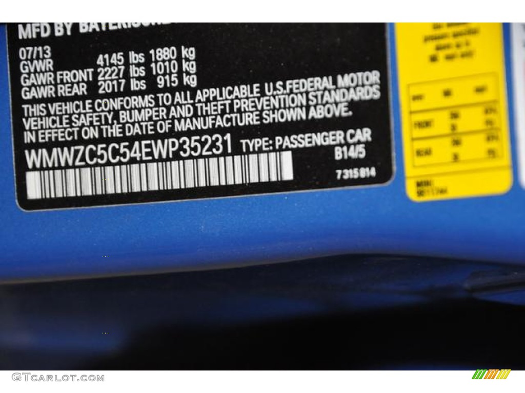 2014 Cooper Color Code B14 for True Blue Metallic Photo #85734040