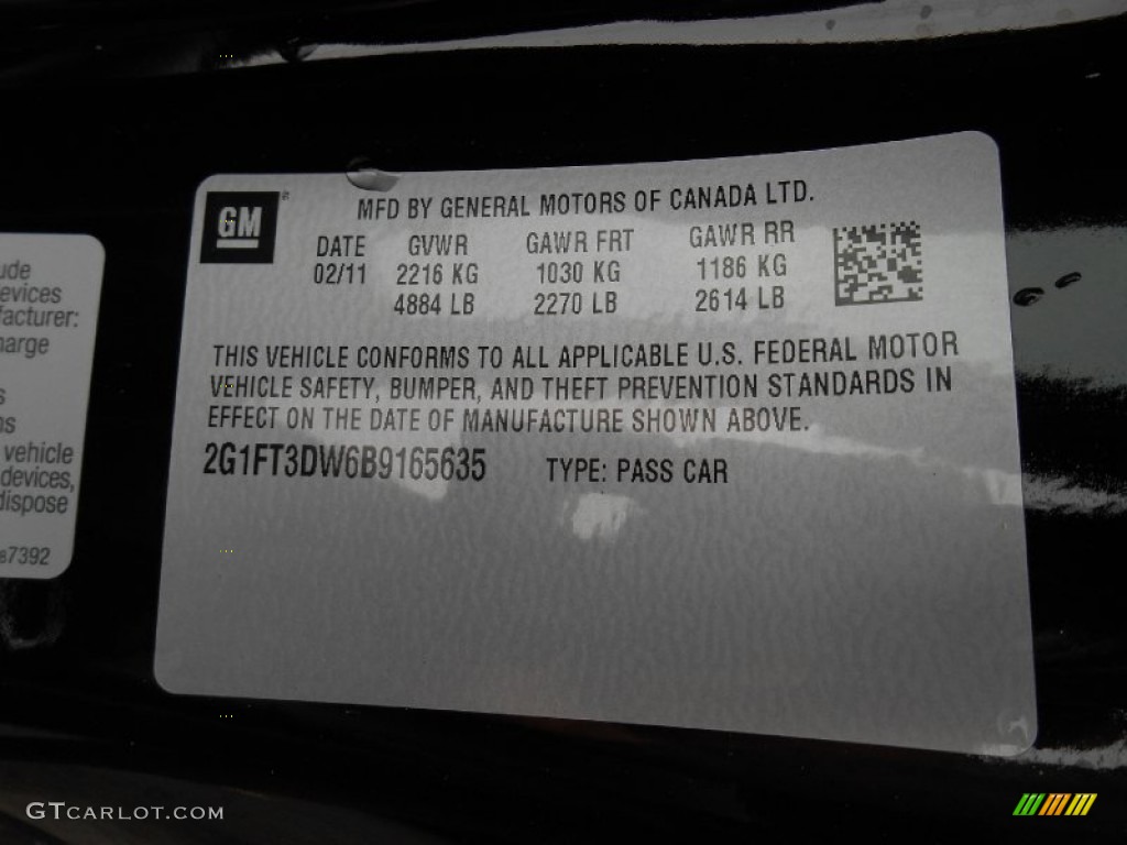 2011 Chevrolet Camaro SS/RS Convertible Info Tag Photos