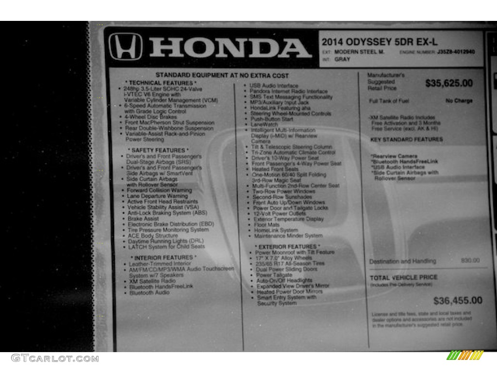 2014 Odyssey EX-L - Modern Steel Metallic / Gray photo #26
