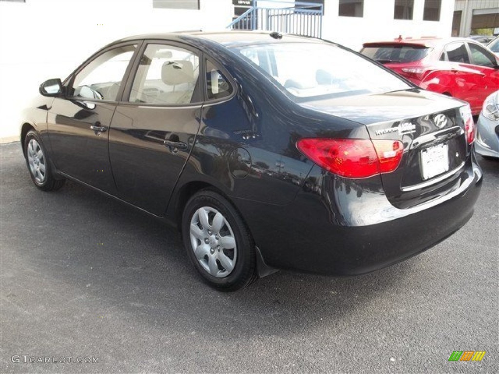 2009 Elantra SE Sedan - Black Pearl / Beige photo #3