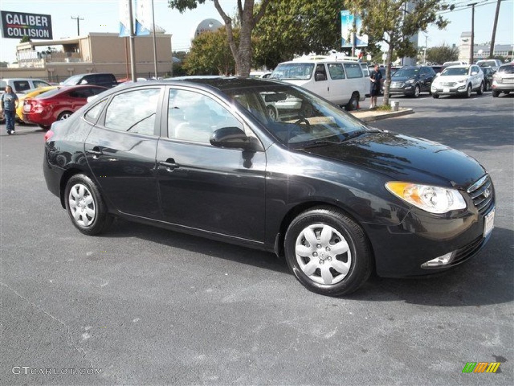 2009 Elantra SE Sedan - Black Pearl / Beige photo #7