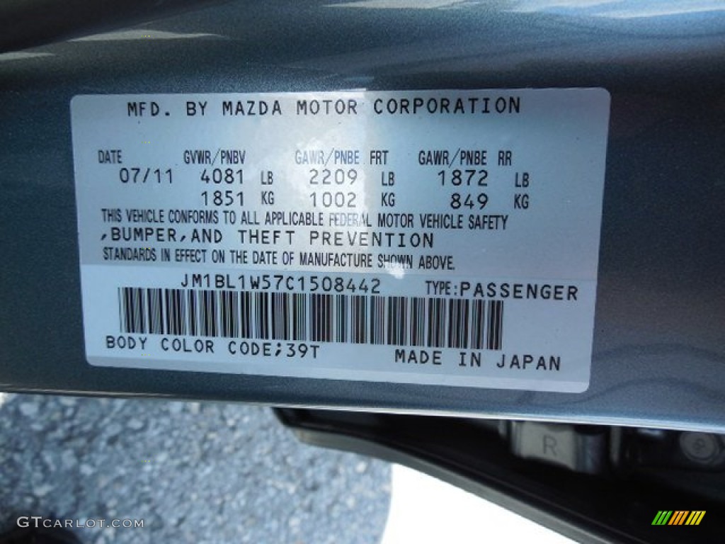 2012 MAZDA3 Color Code 39T for Dolphin Gray Mica Photo #85770538