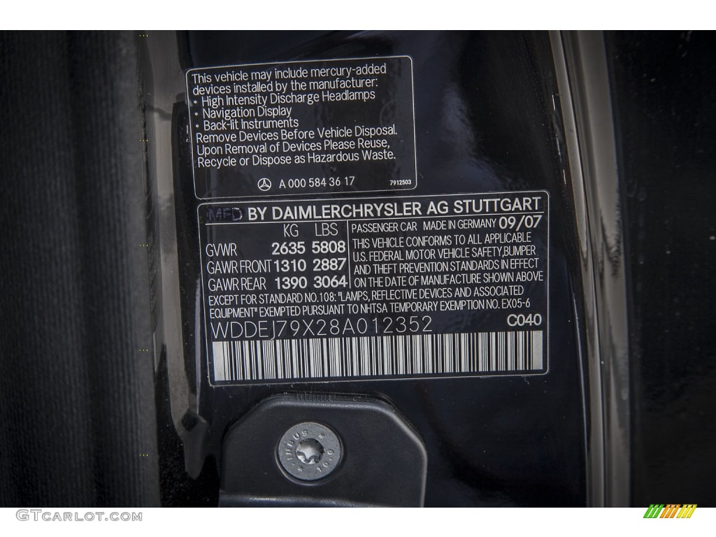 2008 Mercedes-Benz CL 65 AMG Color Code Photos