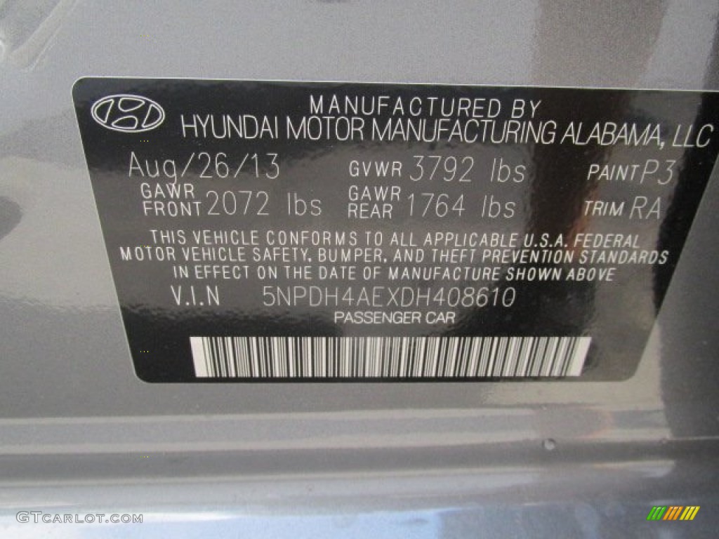 2013 Elantra GLS - Harbor Gray Metallic / Gray photo #15