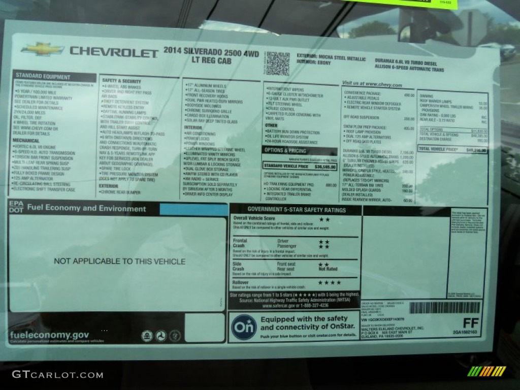 2014 Chevrolet Silverado 2500HD LT Regular Cab 4x4 Window Sticker Photo #85795090