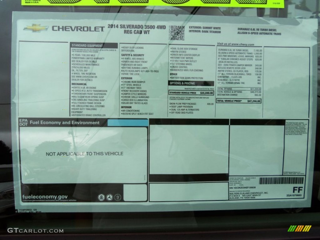 2014 Chevrolet Silverado 3500HD WT Regular Cab Dual Rear Wheel 4x4 Window Sticker Photo #85797751