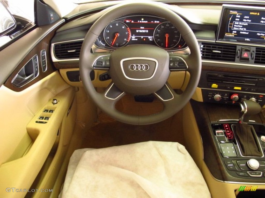 2014 Audi A7 3.0T quattro Premium Plus Velvet Beige Steering Wheel Photo #85801264