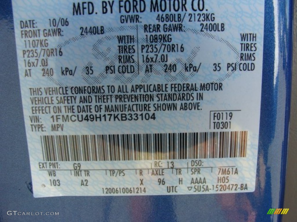 2007 Ford Escape Hybrid Color Code Photos