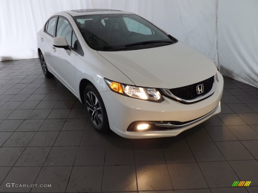 2013 Civic EX-L Sedan - White Orchid Pearl / Beige photo #1