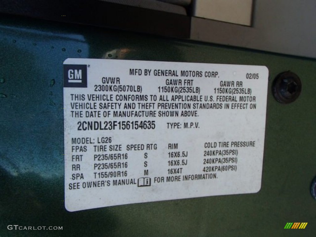 2005 Equinox LS AWD - Meander Green Metallic / Light Gray photo #15