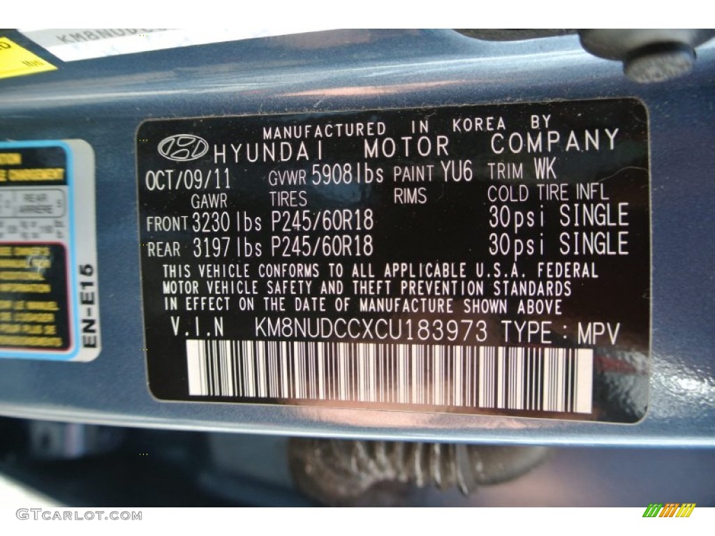 2012 Veracruz Limited AWD - Marine Blue / Black photo #7