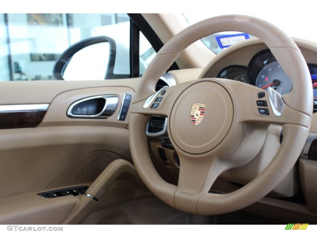 2013 Porsche Cayenne S Luxor Beige Steering Wheel Photo #85837282