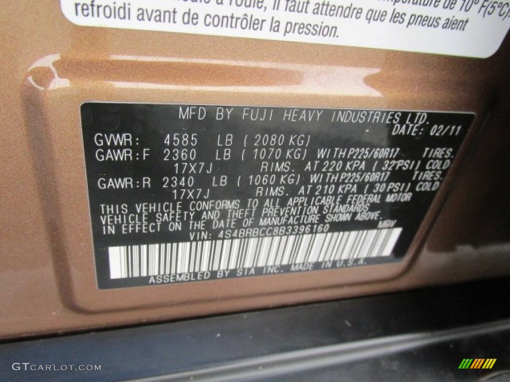 2011 Outback 2.5i Premium Wagon - Caramel Bronze Pearl / Warm Ivory photo #24