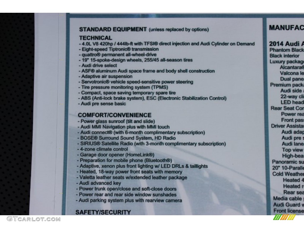 2014 Audi A8 L 3.0T quattro Window Sticker Photo #85846914