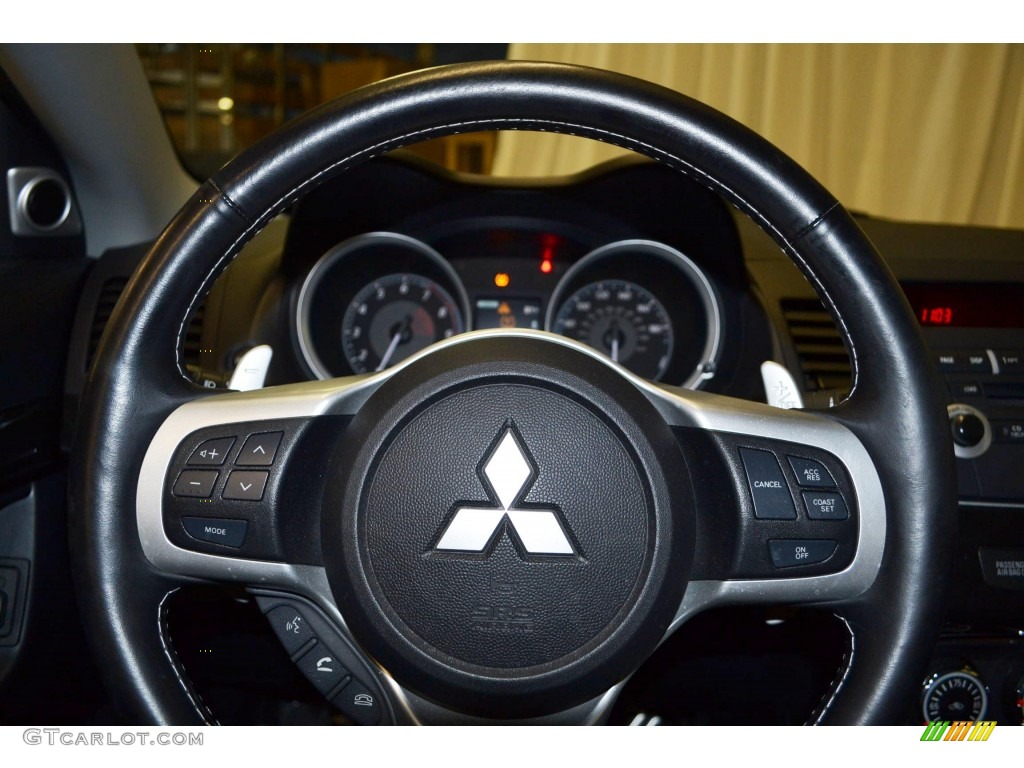 2010 Mitsubishi Lancer Evolution MR Touring Black Full Leather Steering Wheel Photo #85850716