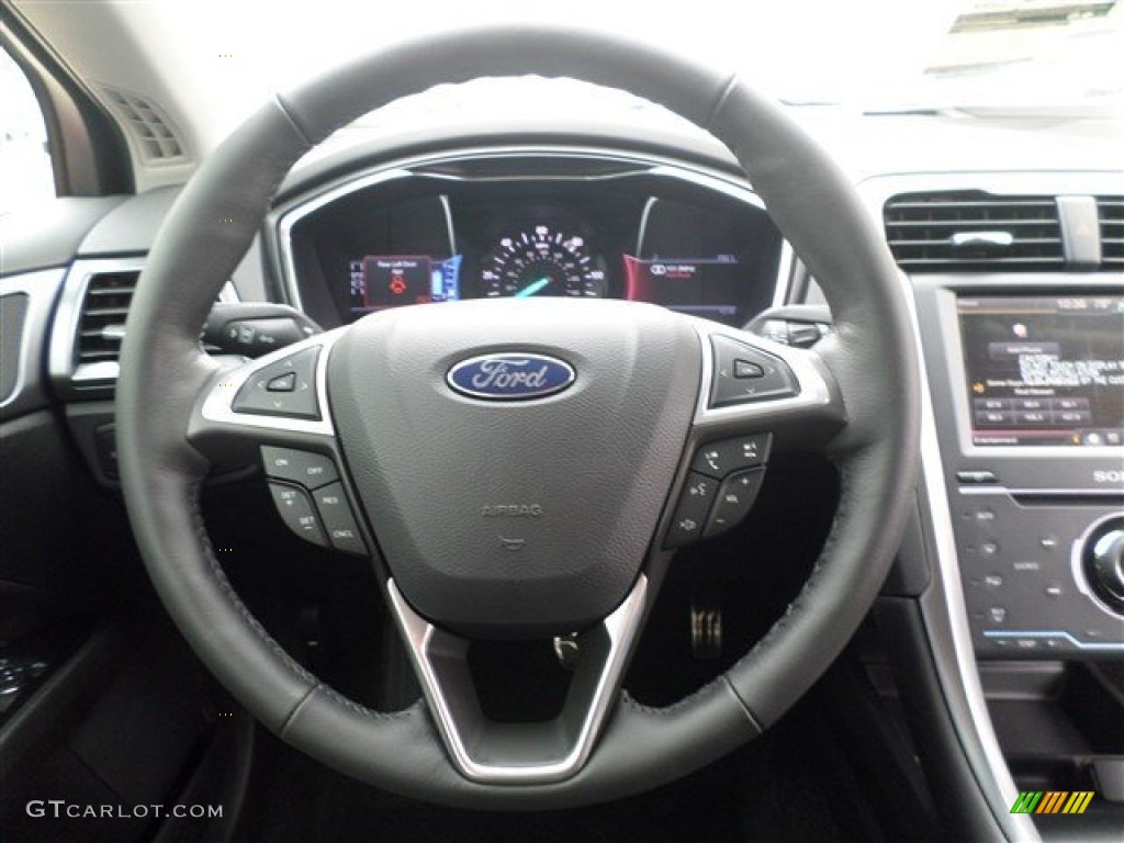2014 Ford Fusion Energi Titanium Charcoal Black Steering Wheel Photo #85858036