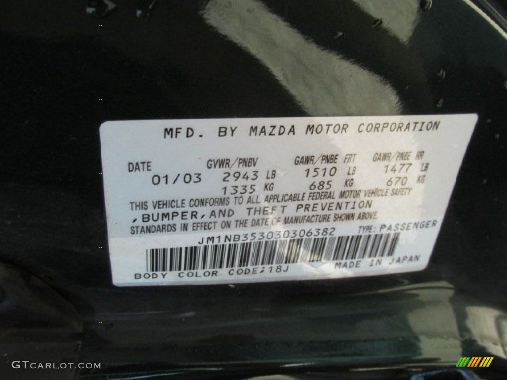 2003 MX-5 Miata Color Code 18J for Emerald Mica Photo #85859290
