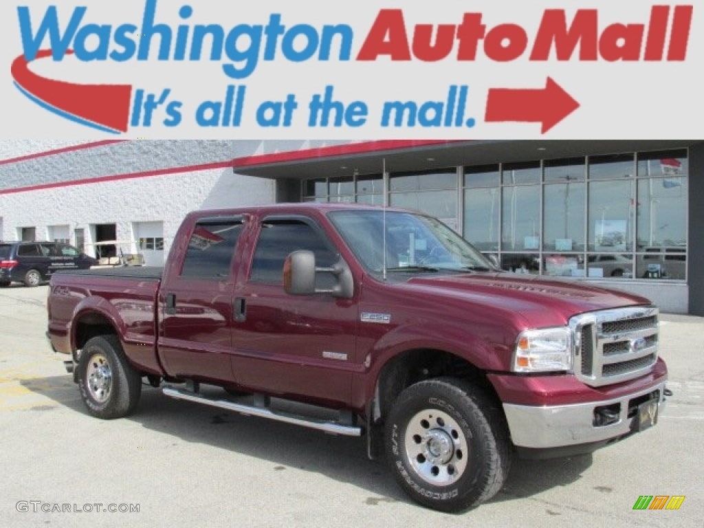 2005 F250 Super Duty XLT Crew Cab 4x4 - Dark Toreador Red Metallic / Medium Flint photo #1