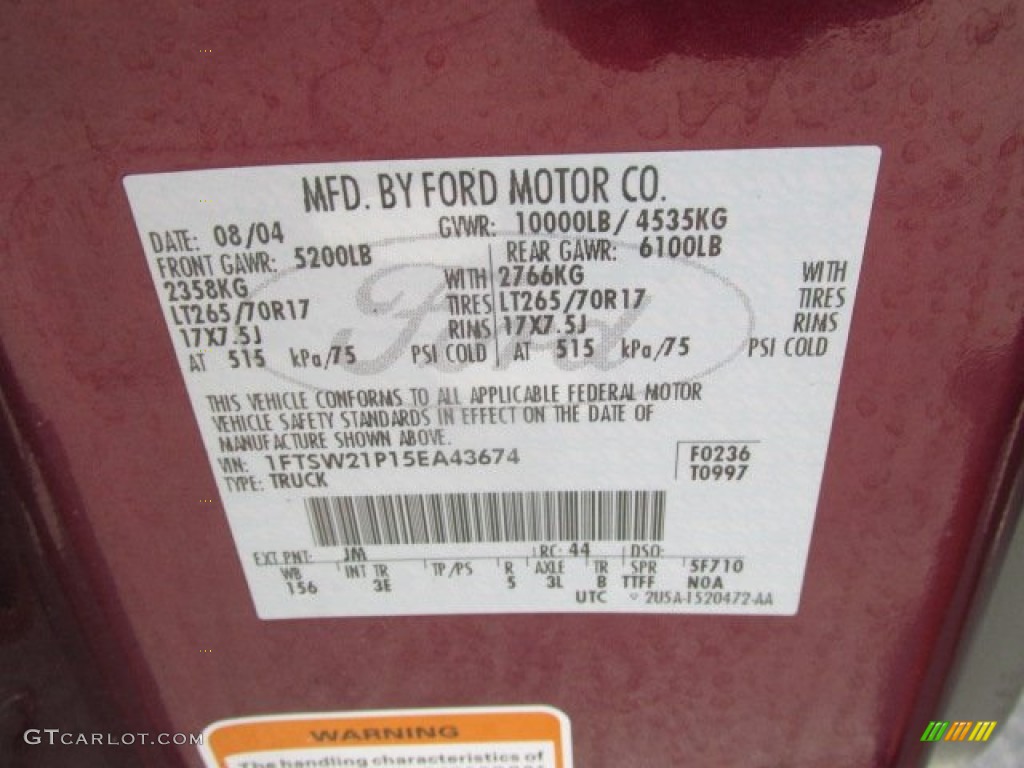 2005 F250 Super Duty XLT Crew Cab 4x4 - Dark Toreador Red Metallic / Medium Flint photo #19