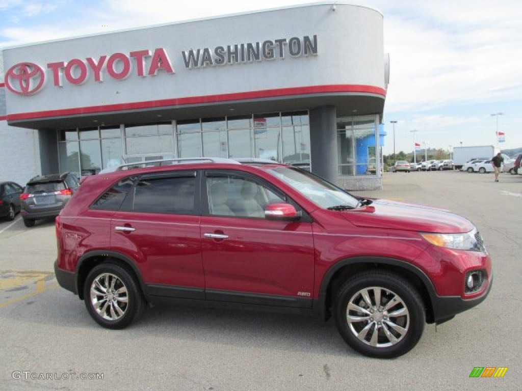 2011 Sorento EX V6 AWD - Spicy Red / Beige photo #2