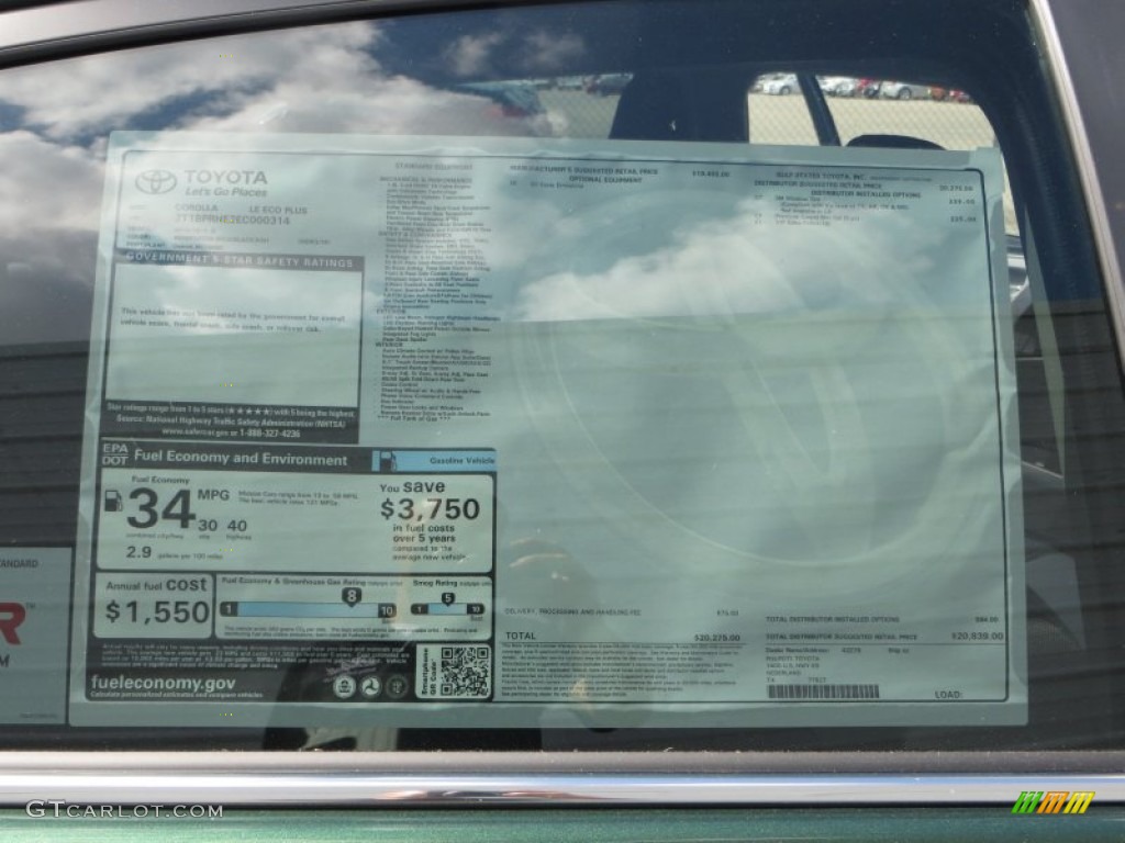 2014 Toyota Corolla LE Eco Window Sticker Photo #85866568