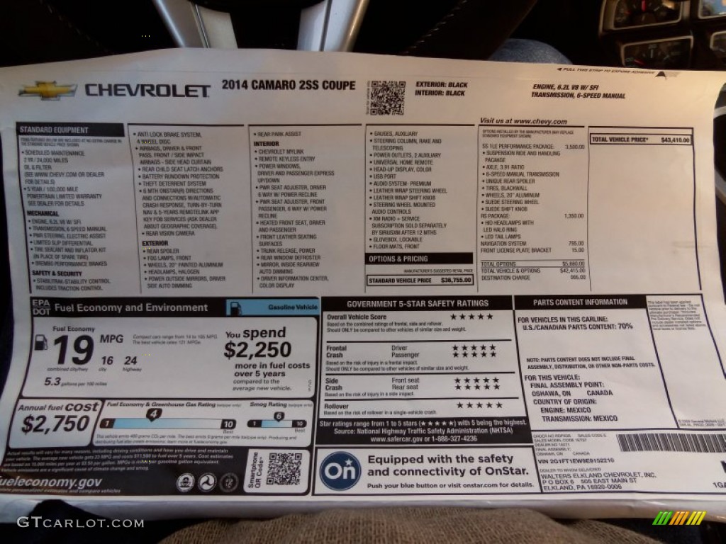 2014 Chevrolet Camaro SS/RS Coupe Window Sticker Photo #85867453