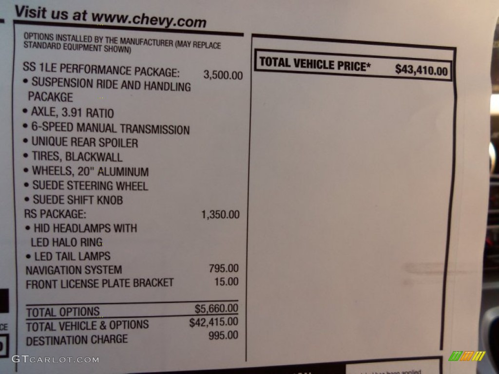 2014 Chevrolet Camaro SS/RS Coupe Window Sticker Photo #85867555
