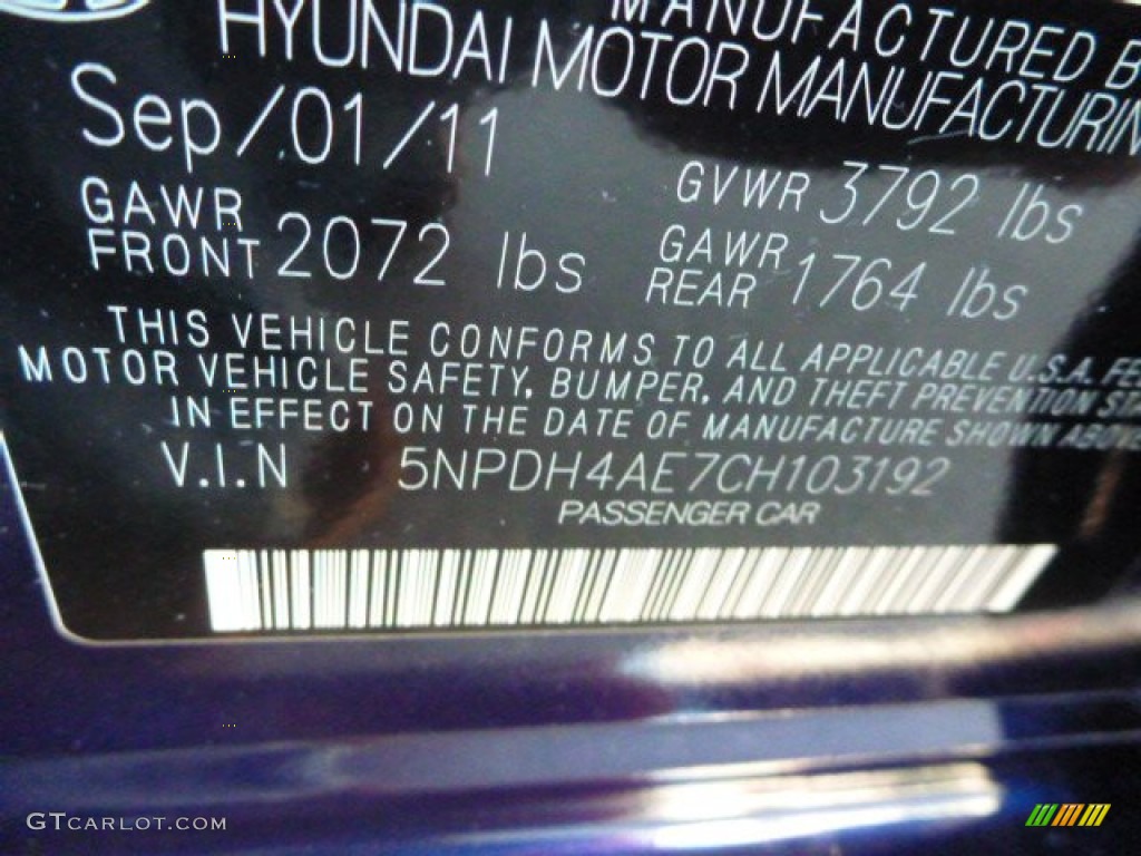 2012 Elantra Limited - Indigo Night Blue / Gray photo #16
