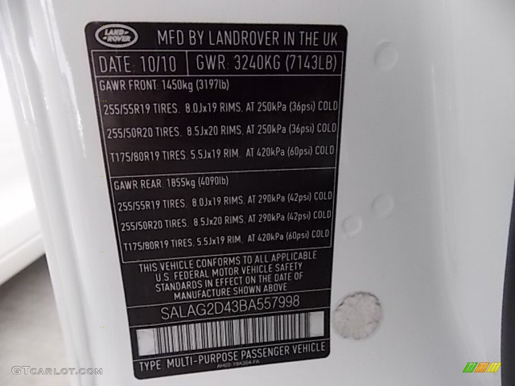 2011 Land Rover LR4 HSE Info Tag Photo #85870225