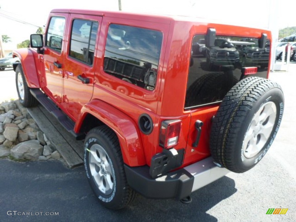 Flame Red 2014 Jeep Wrangler Unlimited Sahara 4x4 Exterior Photo #85880689