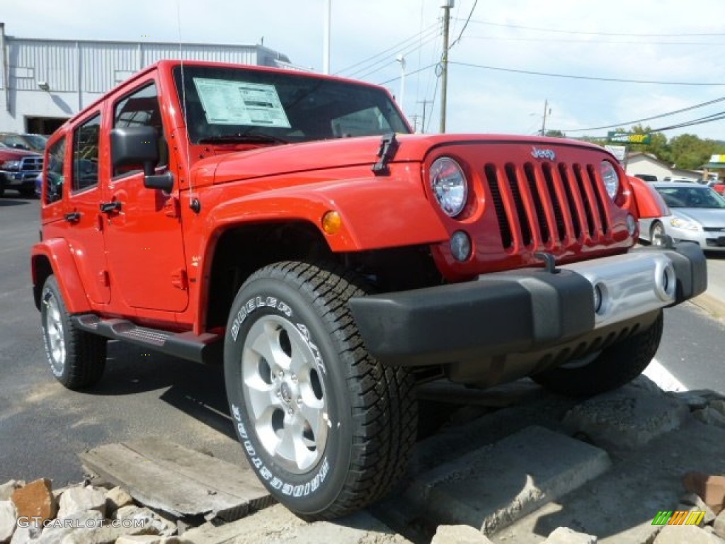 Flame Red 2014 Jeep Wrangler Unlimited Sahara 4x4 Exterior Photo #85880827