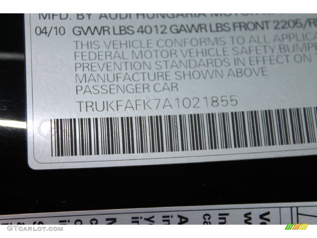 2010 Audi TT 2.0 TFSI quattro Coupe Info Tag Photos