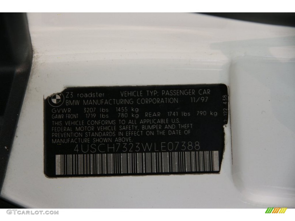 1998 BMW Z3 1.9 Roadster Info Tag Photos