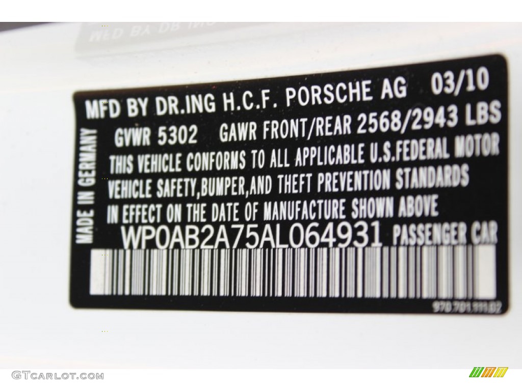 2010 Porsche Panamera S Info Tag Photos