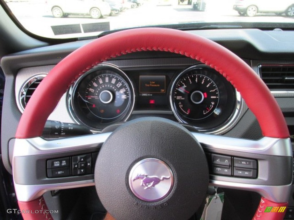 2014 Ford Mustang GT Premium Coupe Brick Red/Cashmere Accent Steering Wheel Photo #85904758