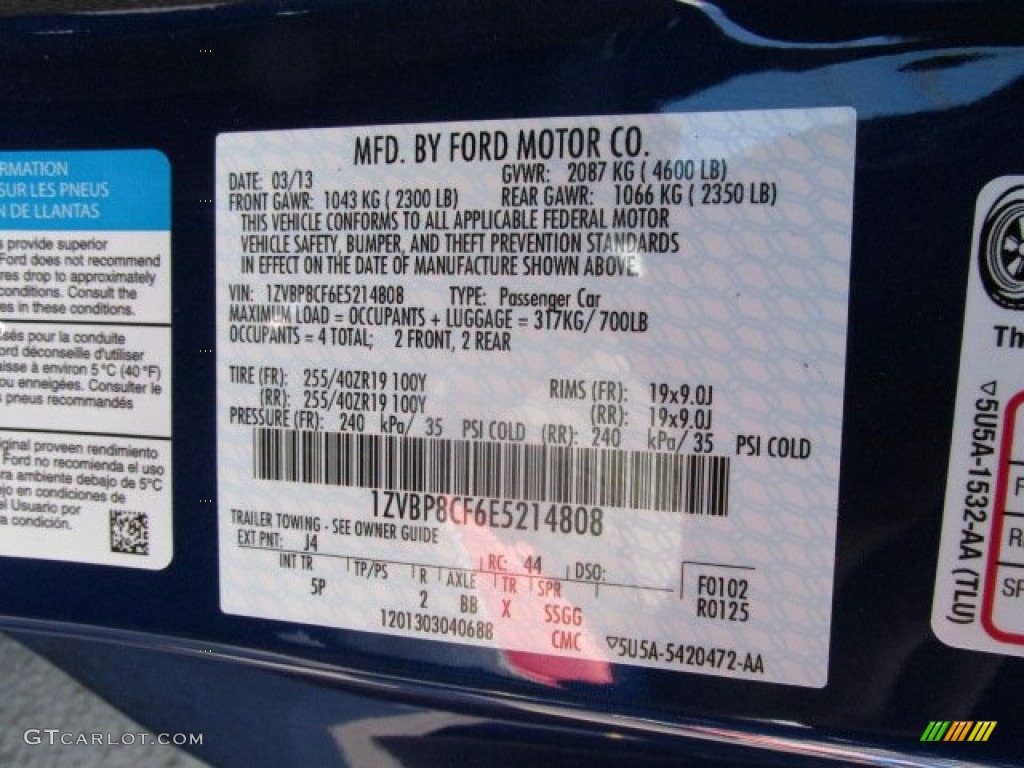 2014 Mustang Color Code J4 for Deep Impact Blue Photo #85904791