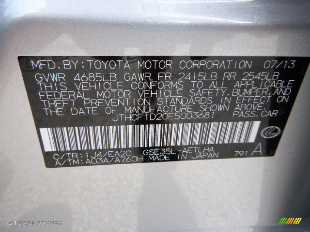 2014 IS Color Code 1J4 for Silver Lining Metallic Photo #85932804