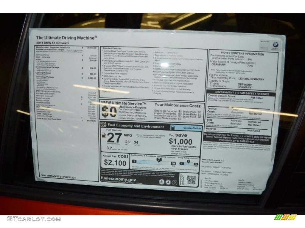 2014 BMW X1 sDrive28i Window Sticker Photo #85936287