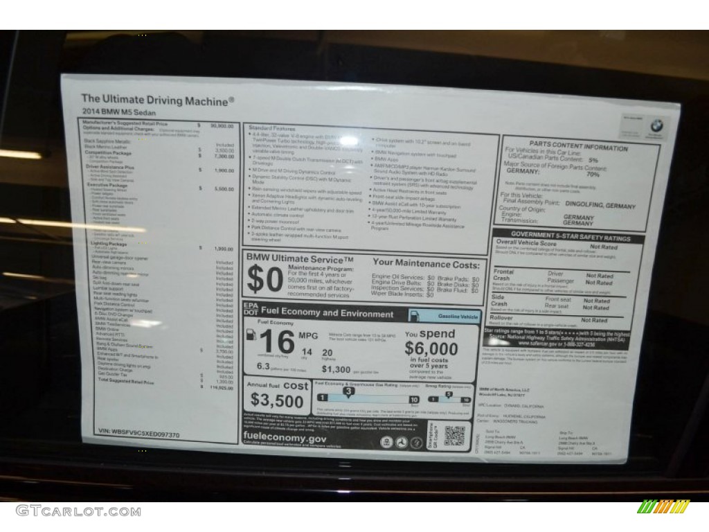 2014 BMW M5 Sedan Window Sticker Photo #85937628