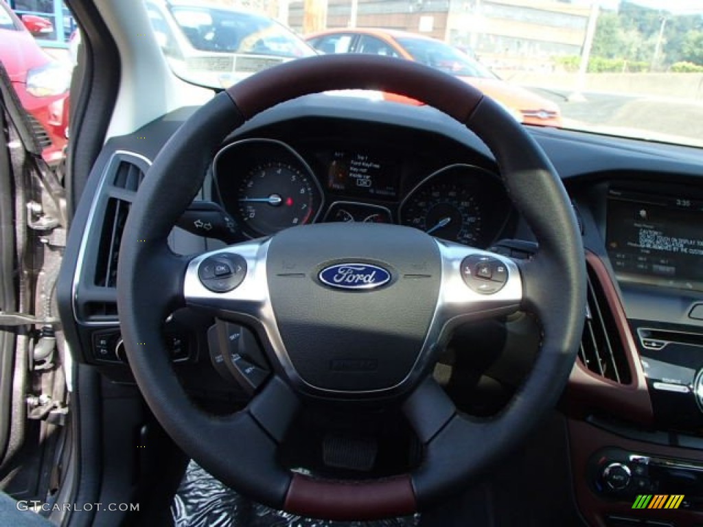 2014 Ford Focus Titanium Hatchback Tuscany Red Steering Wheel Photo #85946456