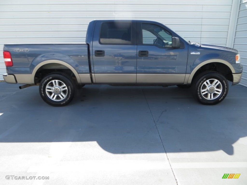 2005 F150 Lariat SuperCrew 4x4 - Medium Wedgewood Blue Metallic / Tan photo #3