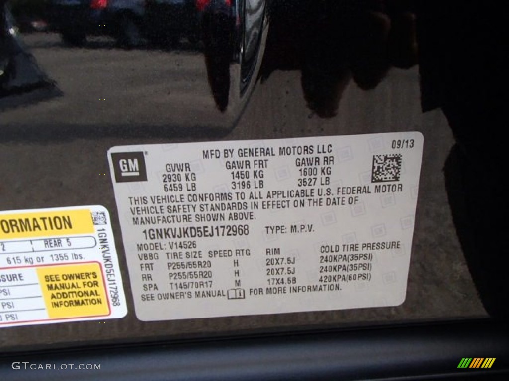 2014 Chevrolet Traverse LTZ AWD Info Tag Photo #85947996