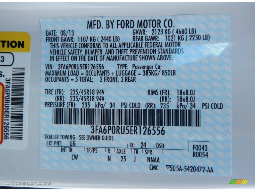2014 Fusion Color Code UG for White Platinum Photo #85949967