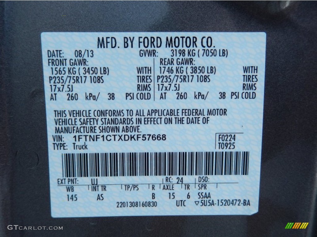 2013 F150 Color Code UJ for Sterling Gray Metallic Photo #85951098