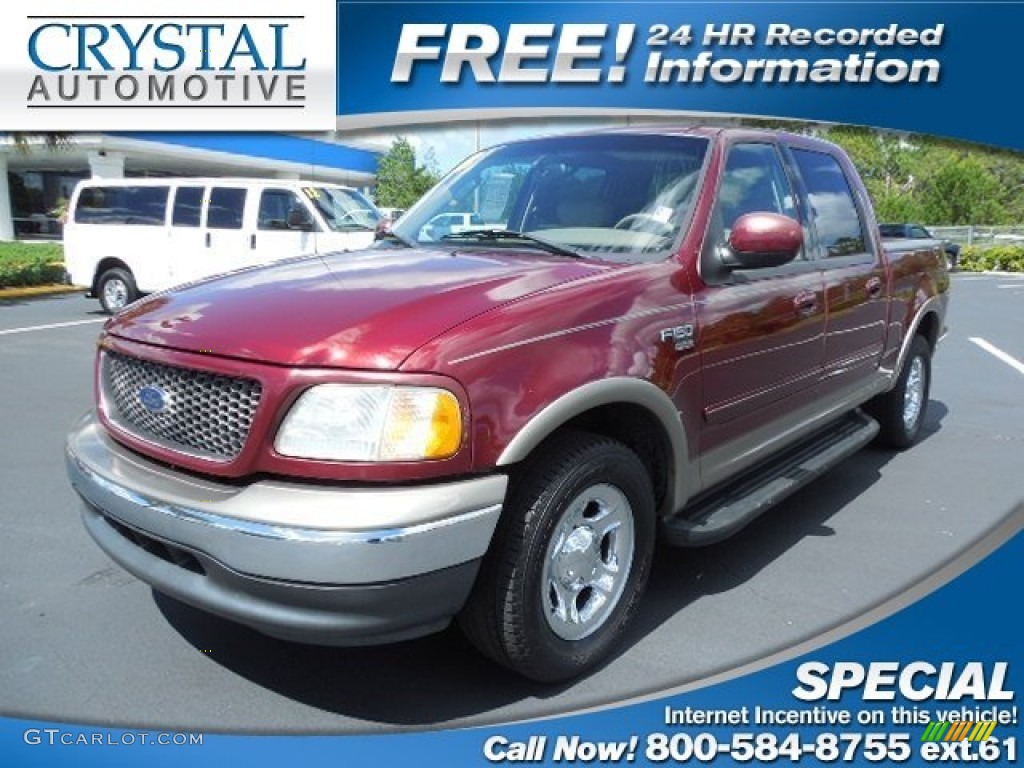 2003 F150 XLT SuperCrew - Burgundy Red Metallic / Medium Parchment Beige photo #1