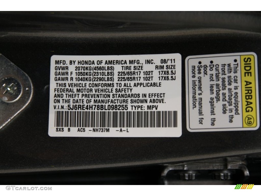 2011 CR-V EX-L 4WD - Polished Metal Metallic / Black photo #17