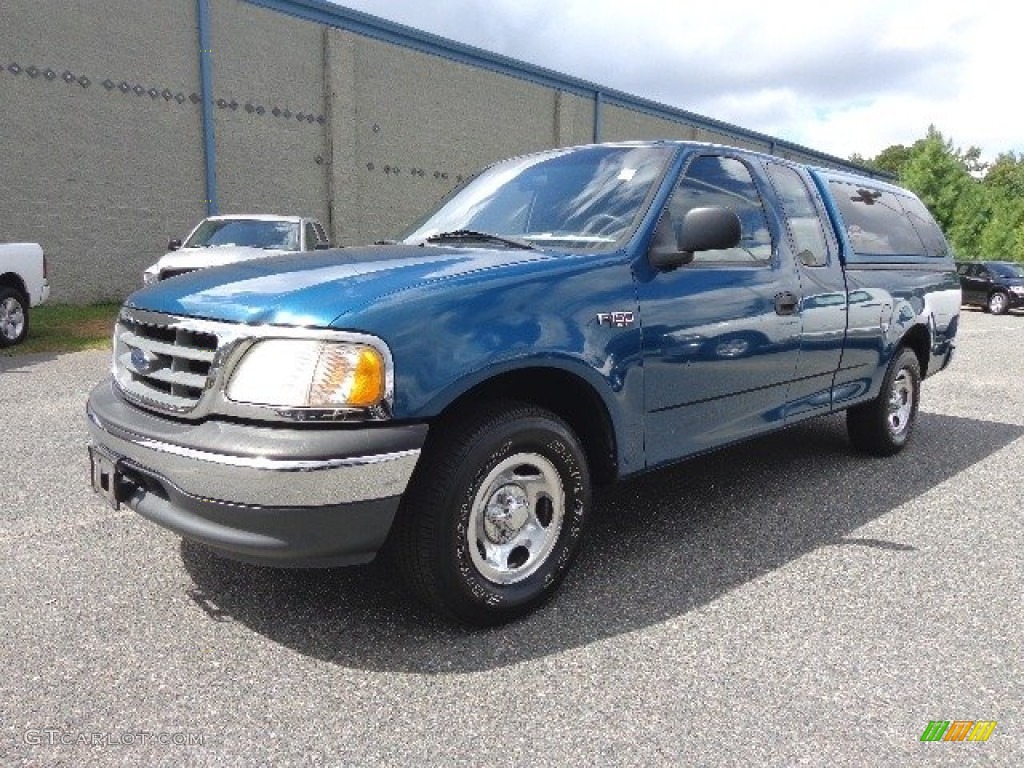 2000 F150 XL Extended Cab - Island Blue Metallic / Medium Graphite photo #9
