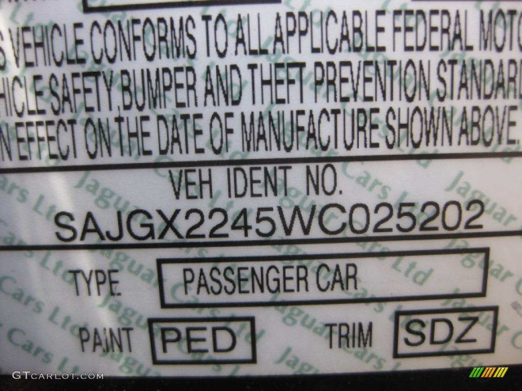 1998 Jaguar XK XK8 Convertible Color Code Photos