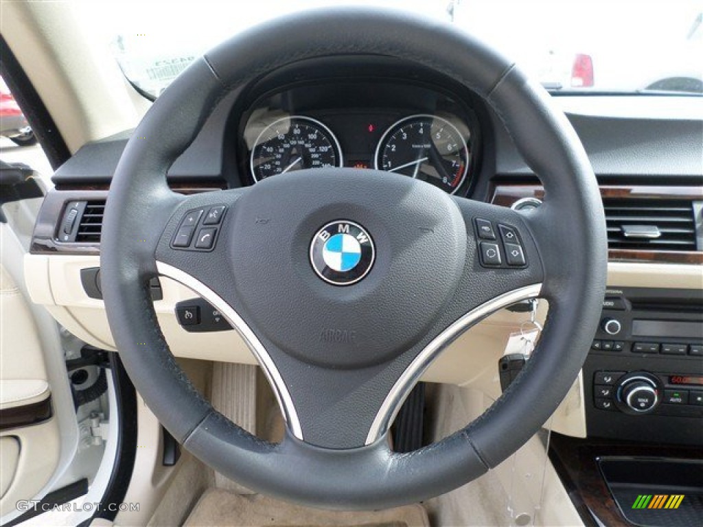 2011 BMW 3 Series 328i Coupe Oyster/Black Dakota Leather Steering Wheel Photo #85986348