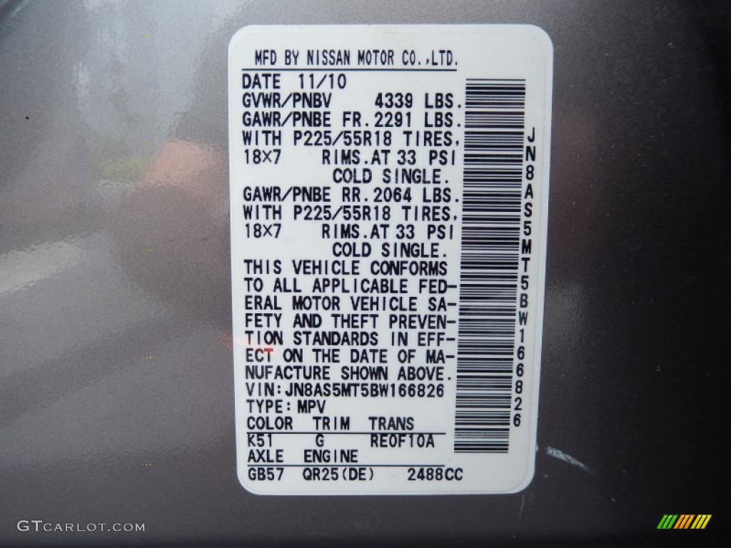 2011 Rogue SL - Platinum Graphite / Black photo #30